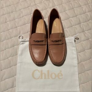 Chloé Leather Penny Loafers - Chain Logo